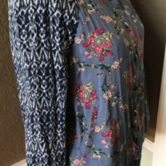 Free People Blue Floral Mixed Print Boho bomber - Picture 3 of 5